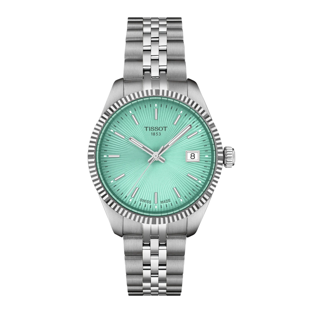 Tissot T1562101109100 Ballade (34mm) Green Guilloché Dial Stainless Steel Bracelet Women’s Watch
