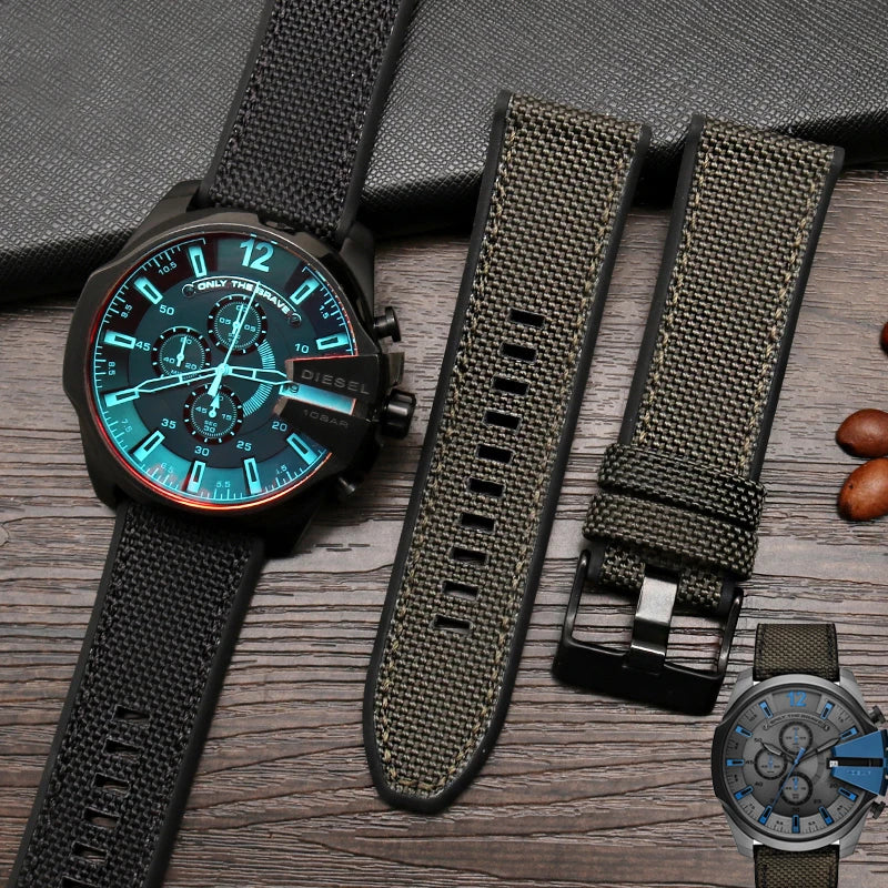 DIESEL Dz4500 Dz4506 DZ7420 DZ4318 Canvas Silicone Watchband Men's 24 26mm 28mm Nylon Watch Strap