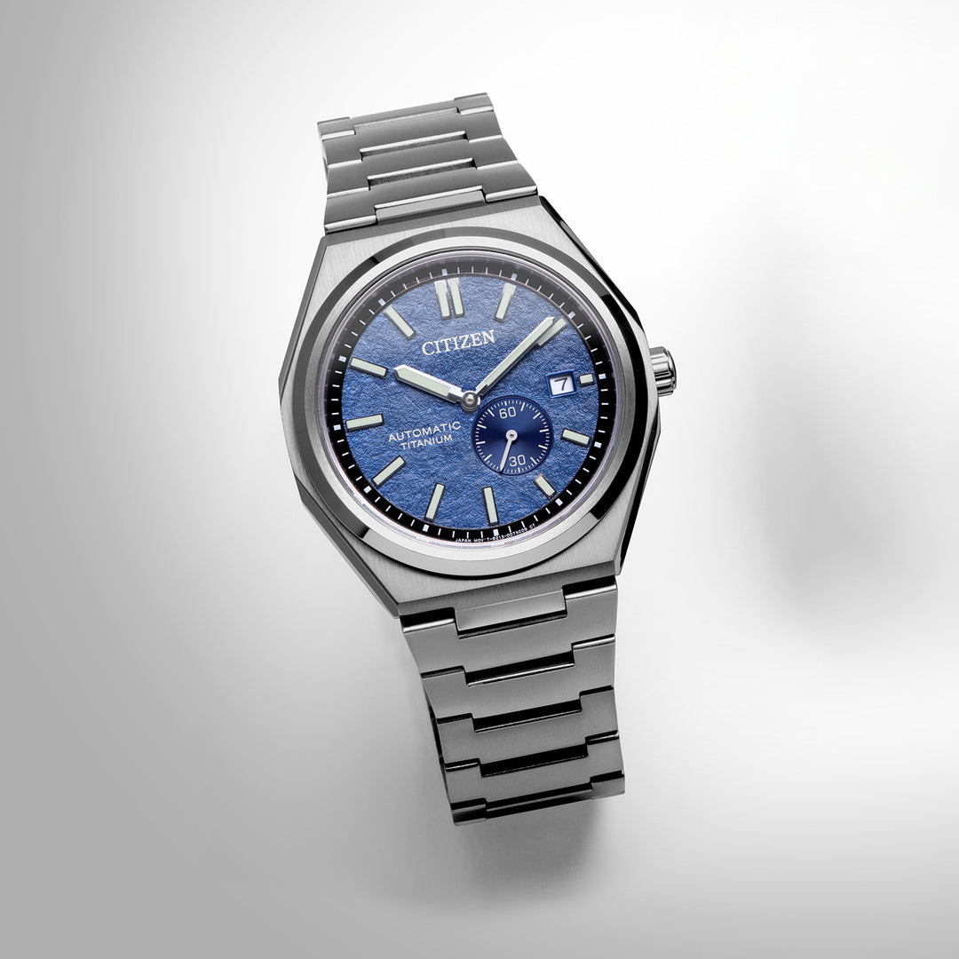 Citizen NJ0180-80L Zenshin Super Titanium Automatic 42mm Textured Blue Dial Super Titanium Bracelet Men’s Watch