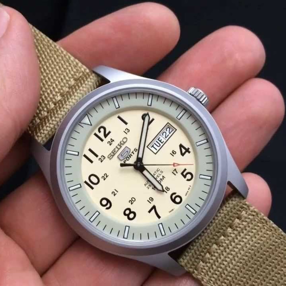 Seiko 5 Sports Military SNZG07K1 Nylon Strap Cream Dial Automatic Men's Watch