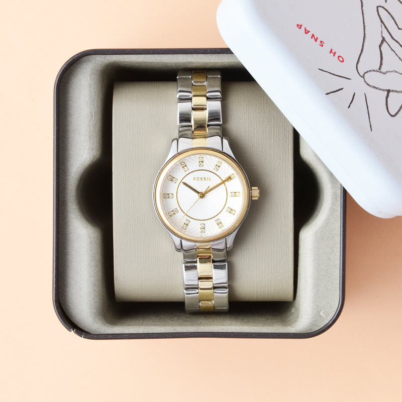 Fossil BQ1574 Modern Sophisticate Textured Dial Three-Hand Stainless Steel Two Tone Women's Watch