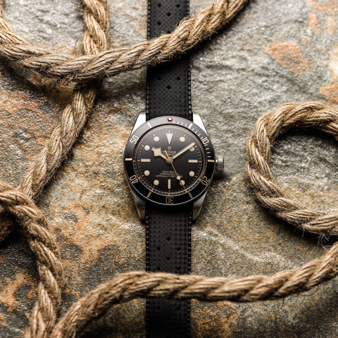 22mm Black Premium-Grade Vulcanized Tropic Rubber Watch Strap For Seiko Divers and other Divers Waterproof