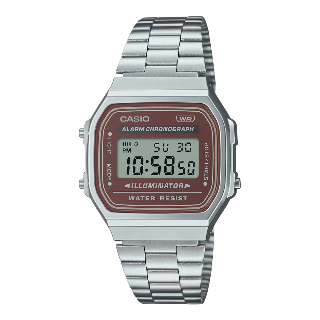 Casio A168WA-5AYES Vintage Digital Illuminator 36mm Brown Digital Dial Stainless Steel Men & Women Watches