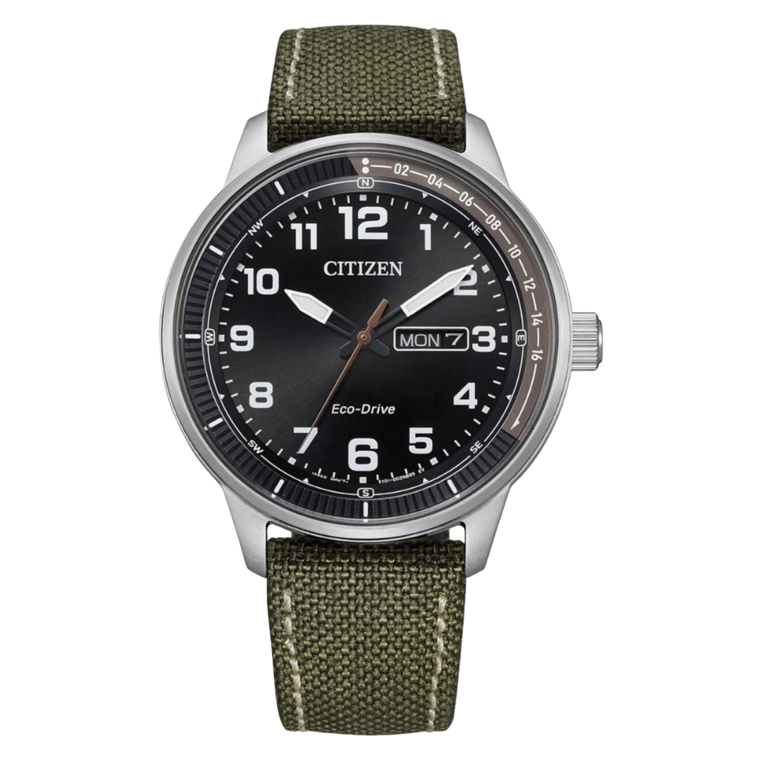 Citizen Men's Eco-Drive Urban BM8590-10E(42mm) Black Dial / Green Canvas Strap Men’s Watch