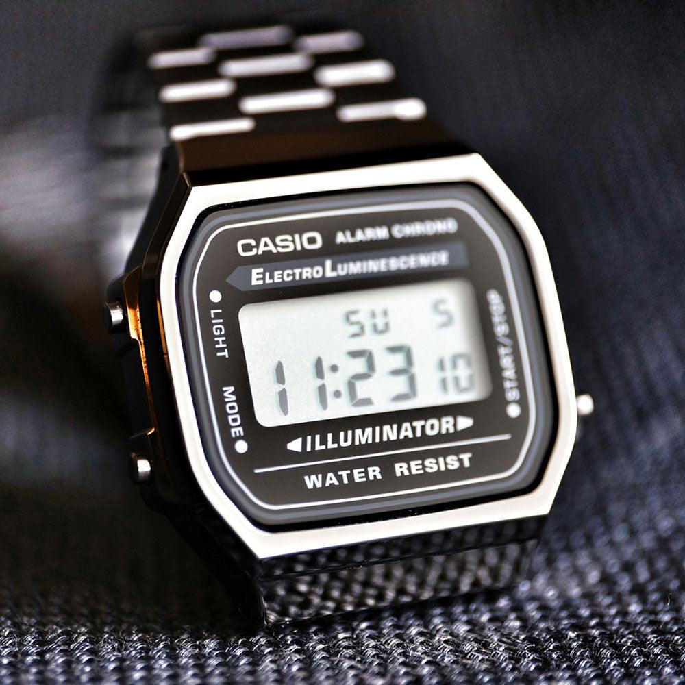 Casio A168WGG-1ADF Vintage Silver Stainless Steel Bracelet Black Dial Gun Metal Men's Watch