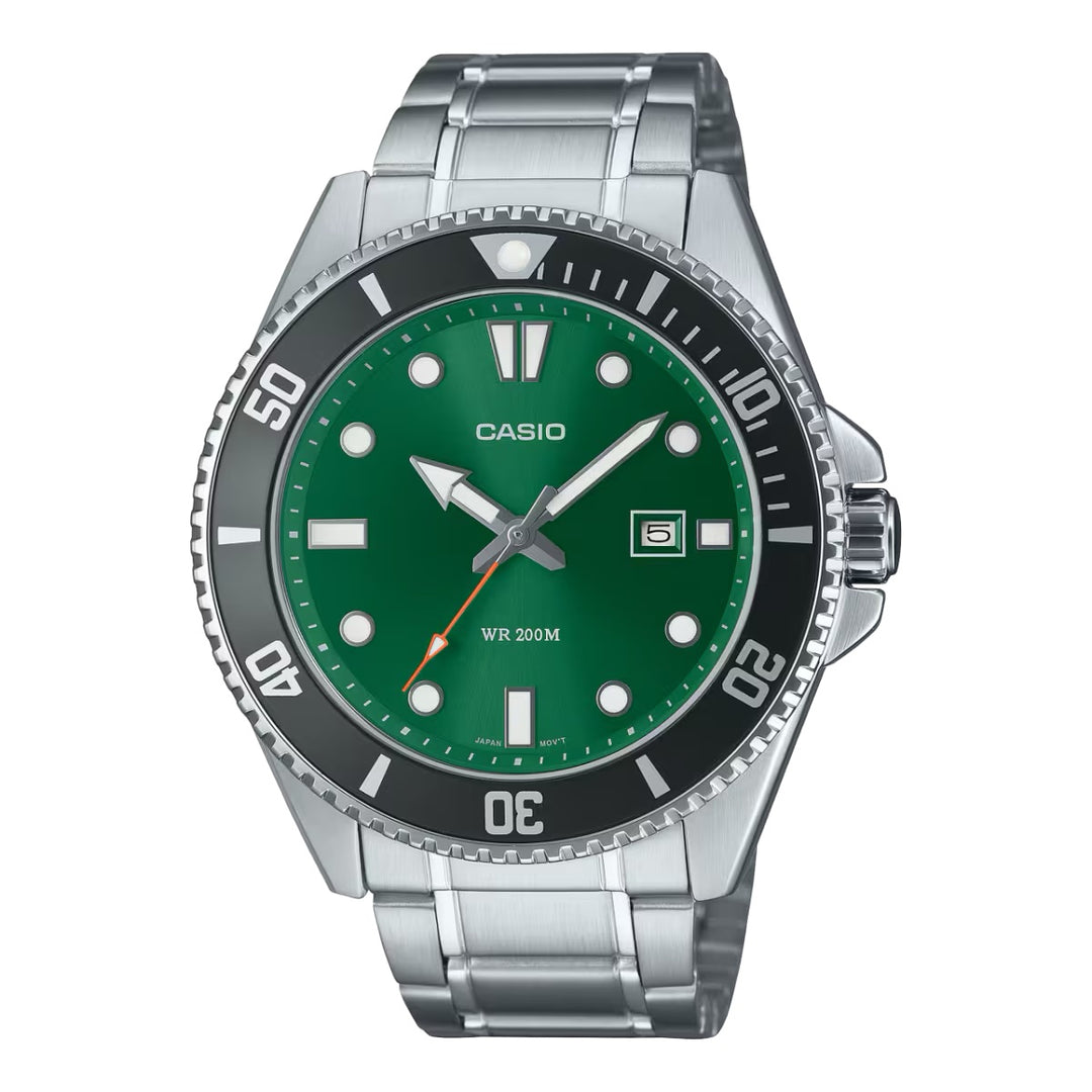 Casio Duro ‘New’ Diver MDV-107D-3A2VDF Analogue Quartz Stainless Steel Strap Green Dial Men's Watch