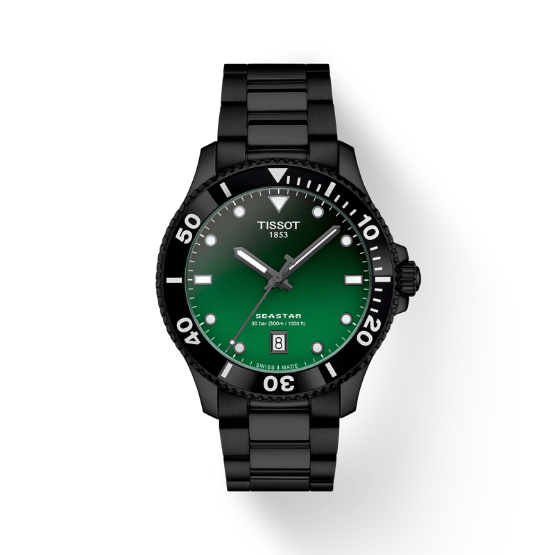 Tissot T1204103309100 Seastar 1000 40mm Gradient Green Dial /Black PVD Stainless Steel Bracelet Men's Watch