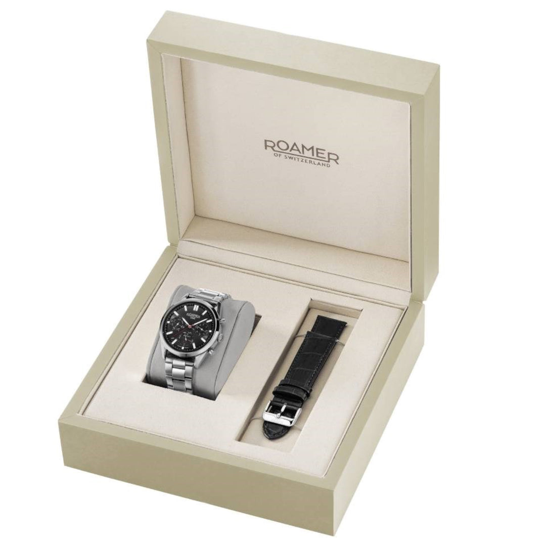 Roamer Sportivo 856982 41 85 50 Set Limited Edition Black Dial / Steel And Leather Straps Men’s Watch