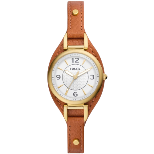 Fossil ES5215 Carlie White Dial Brown Eco Leather Strap Women's