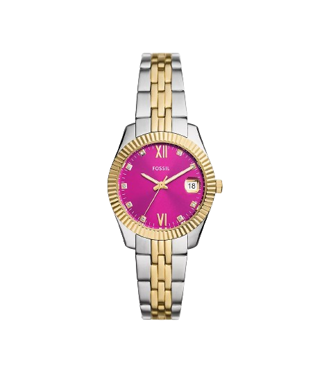 Fossil ES5337 Scarlette 32mm Pink Dial Two Tone Stainless Steel Bracelet Women's Watch