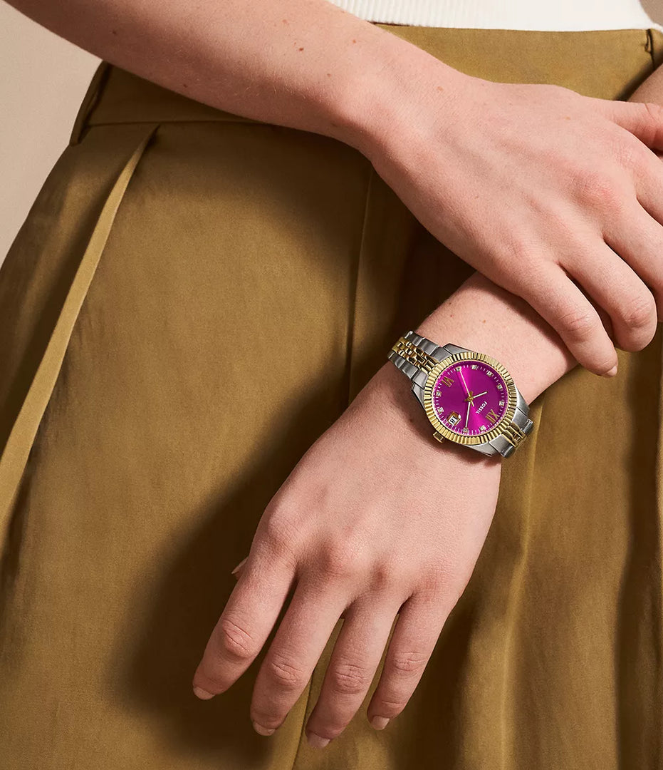 Fossil ES5337 Scarlette 32mm Pink Dial Two Tone Stainless Steel Bracelet Women's Watch