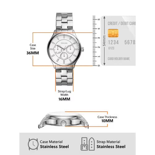 Fossil BQ1560 Modern Sophisticate Textured Dial Multifunction Stainless Steel Women's Watch