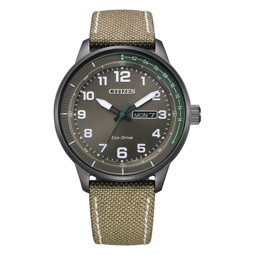 Citizen Men's Eco-Drive (42mm) BM8595-16H Black Dial / Khaki Fabric Strap
Men’s Watch