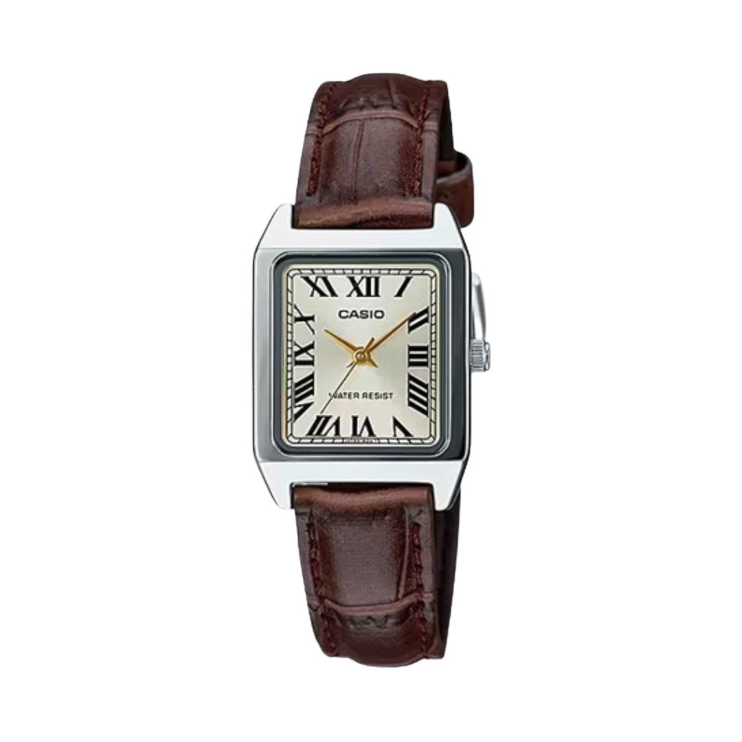 Casio LTP-V007L-9B Cartier Tank Style Analog Quatrtz Brown Leather Strap Women’s Watch