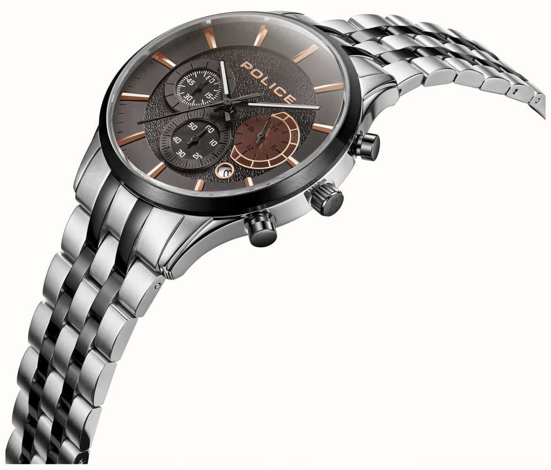 Police CAGE PEWJI2194341 Quartz Multifunction (44mm) Brown Chronograph Dial / Stainless Steel Bracelet Men's Watch