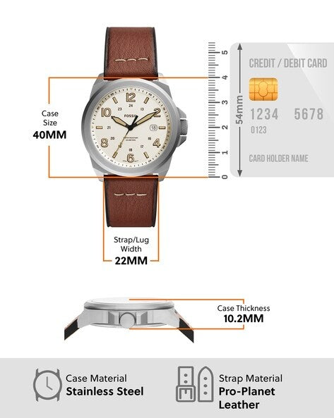 Fossil FS5919 Cream Dial Chronograph Brown Eco Leather Strap Men’s Watch