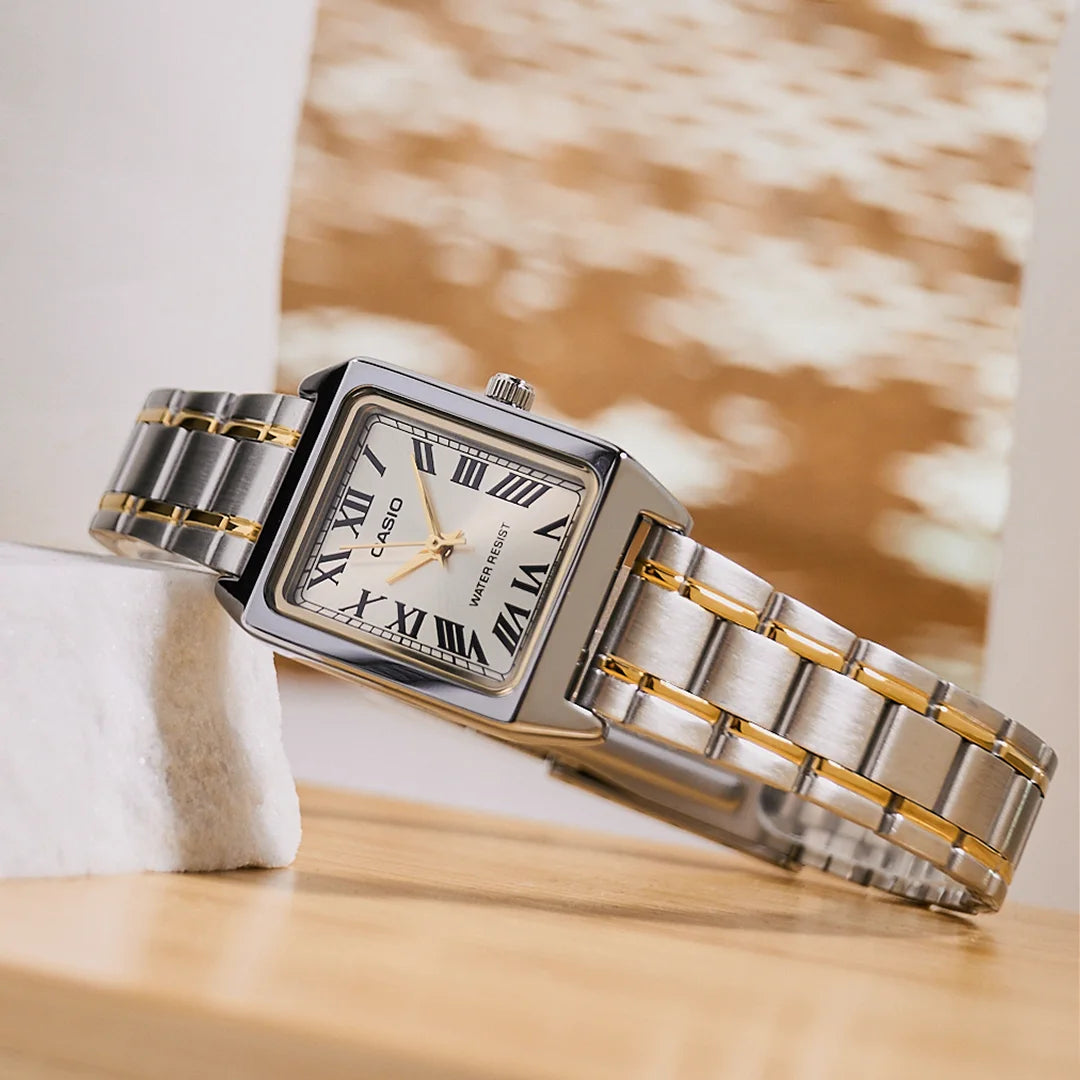 Casio LTP-V007SG-9B Cartier Tank Style Analog Quatrtz Two Tone