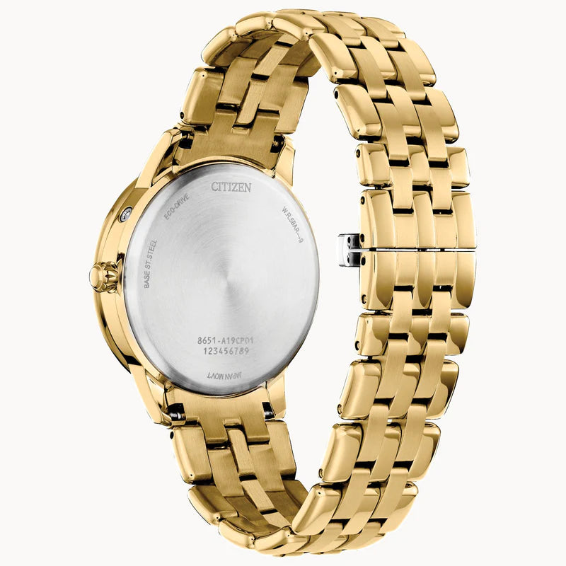 Citizen FD0002-57D Moonphase Eco Drive 36.5mm Mother of Pearl Dial Gold Stainless Steel Bracelet Women’s Watch