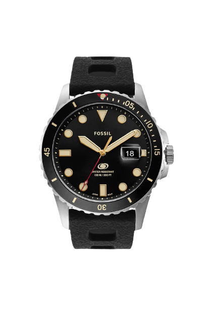 Fossil FS5947 Blue Dive Three Hand Date Black Silicone Men's Watch