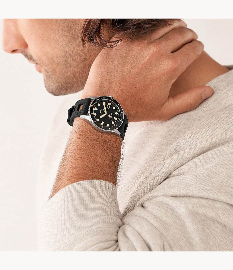 Fossil FS5947 Blue Dive Three Hand Date Black Silicone Men's Watch