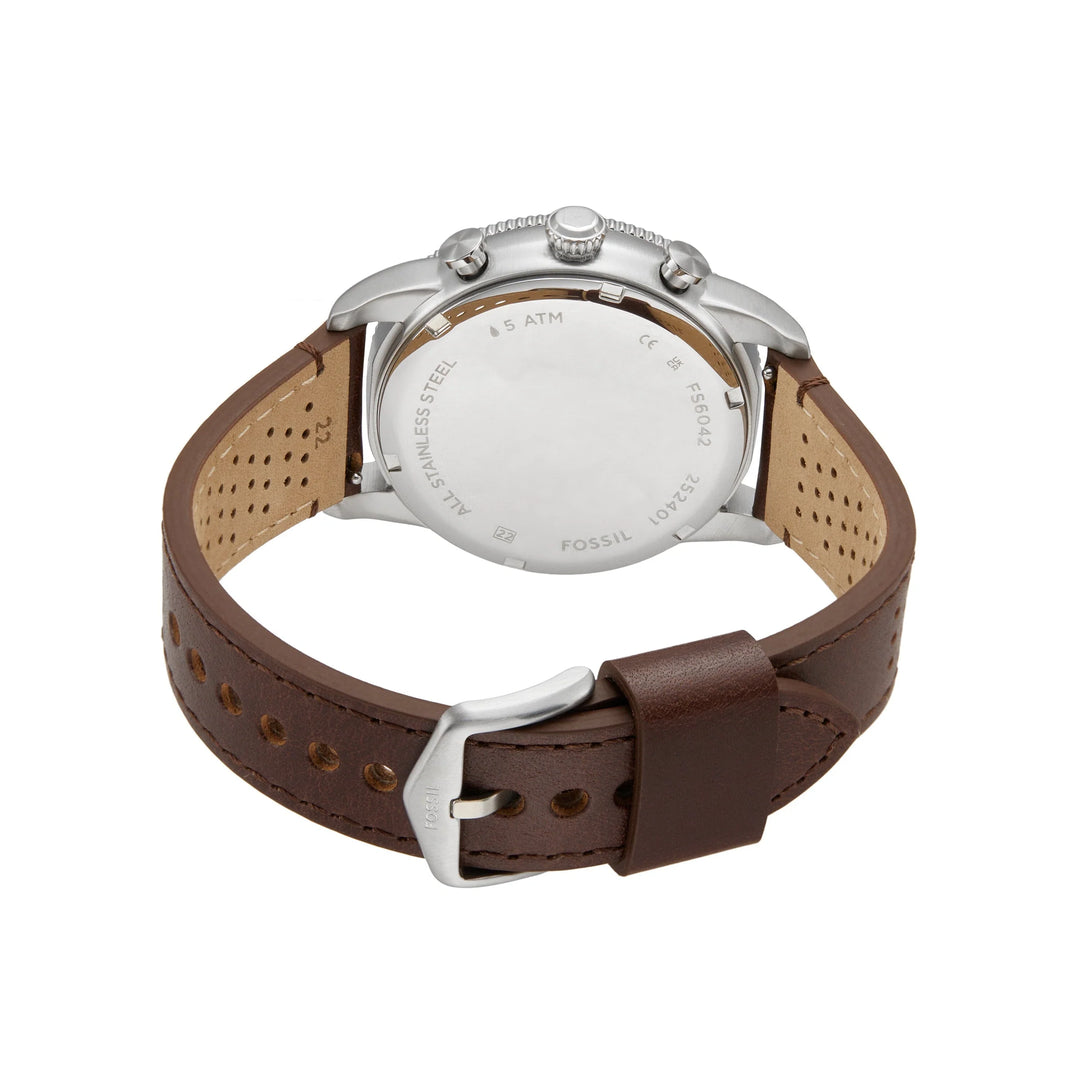 Fossil FS6042 Sport Tourer 42mm Cream Chronograph Dial Brown Leather Strap Men's Watch