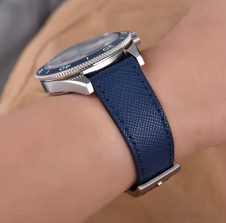 Genuine Leather Checkered Cross Pattern 18mm, 20mm and 22mm Replacement Watch Strap for Seiko, Citizen, Casio, etc
