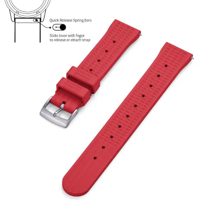 Premium Grade Fluoro Vulcanized Waffle Type Watch Rubber Strap 18mm,20mm & 22mm Quick Release FKM Diver’s Watch Replacement Strap