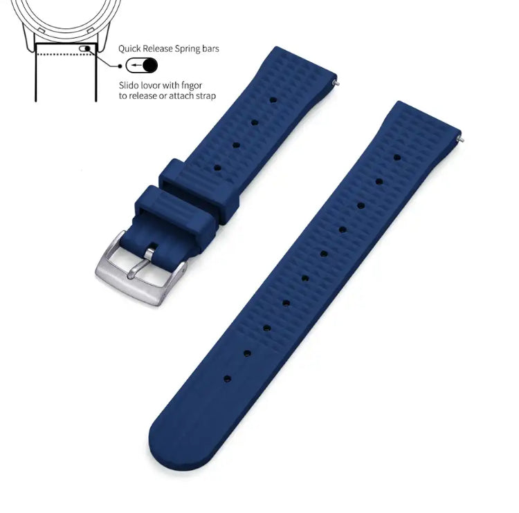 Premium Grade Fluoro Vulcanized Waffle Type Watch Rubber Strap 18mm,20mm & 22mm Quick Release FKM Diver’s Watch Replacement Strap