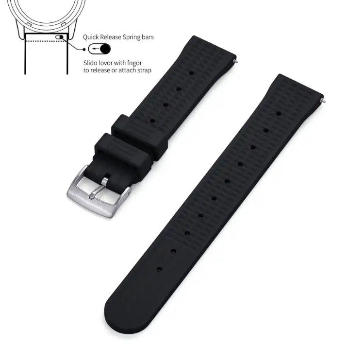 Premium Grade Fluoro Vulcanized Waffle Type Watch Rubber Strap 18mm,20mm & 22mm Quick Release FKM Diver’s Watch Replacement Strap