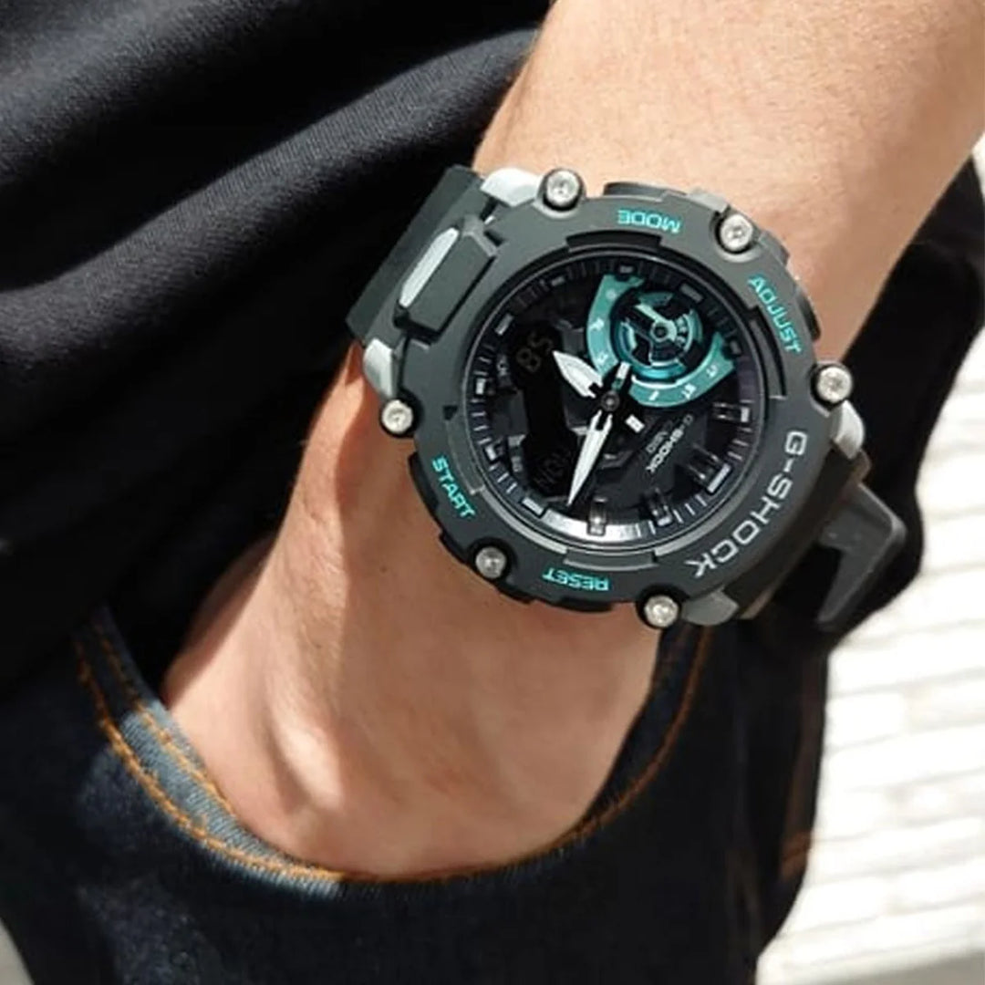Casio GA-2200M-1AER G Shock Carbon Core Guard Black and Turquoise Men's Watch
