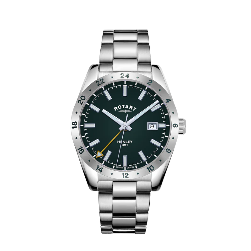 Rotary GB05176/24 EX-DISPLAY Henley GMT Green Dial Stainless Steel Bracelet Men's Watch