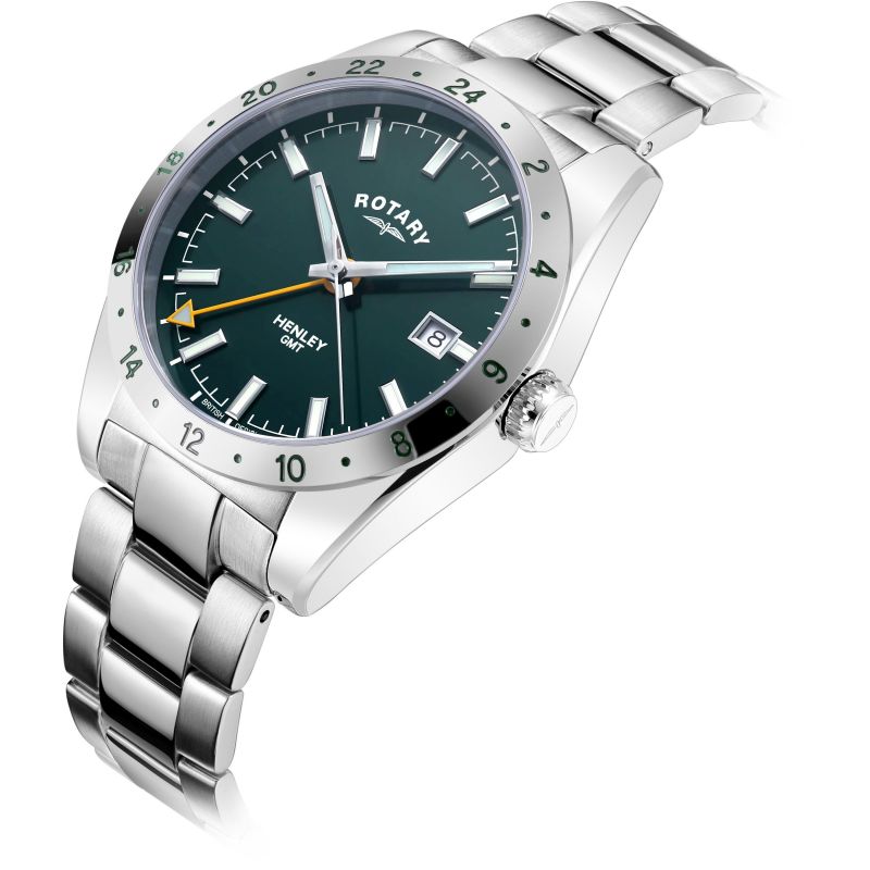 Rotary GB05176/24 EX-DISPLAY Henley GMT Green Dial Stainless Steel Bracelet Men's Watch