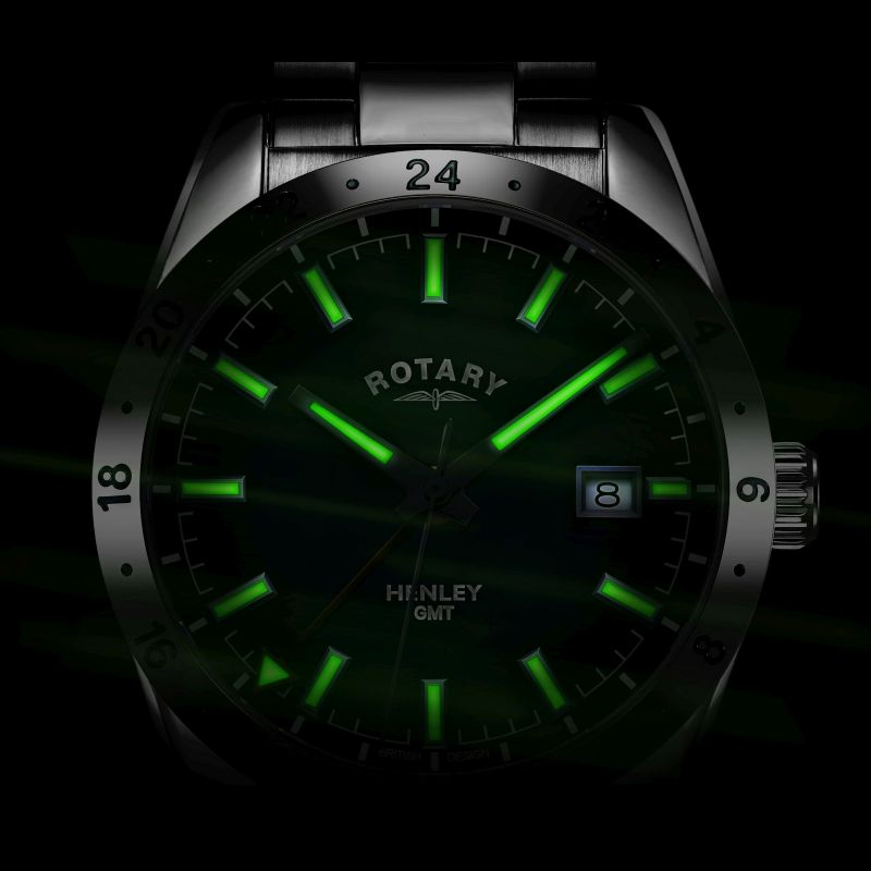 Rotary GB05176/24 EX-DISPLAY Henley GMT Green Dial Stainless Steel Bracelet Men's Watch