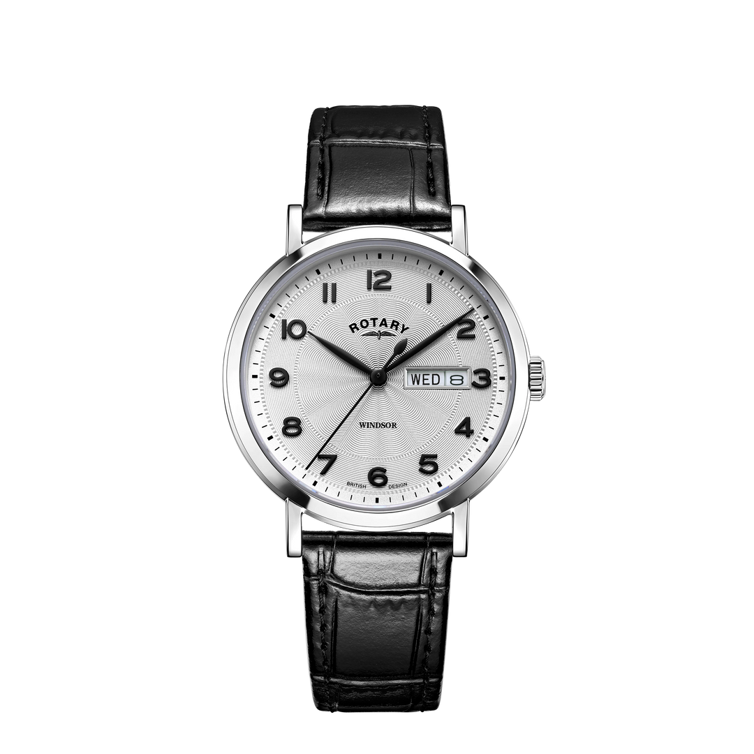 Rotary GS05420/22 Windsor Silver Dial Black Leather Strap Men's Watch