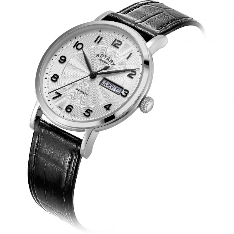 Rotary GS05420/22 Windsor Silver Dial Black Leather Strap Men's Watch