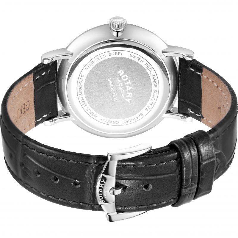 Rotary GS05420/22 Windsor Silver Dial Black Leather Strap Men's Watch