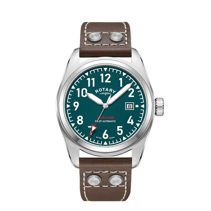 Rotary GS05470/73 Commando Green Dial Brown Leather Strap Men's Watch
