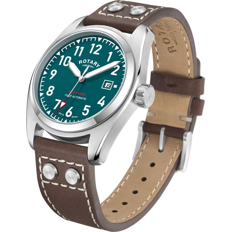 Rotary GS05470/73 Commando Green Dial Brown Leather Strap Men's Watch