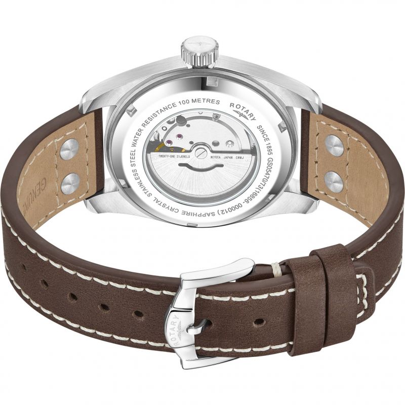 Rotary GS05470/73 Commando Green Dial Brown Leather Strap Men's Watch