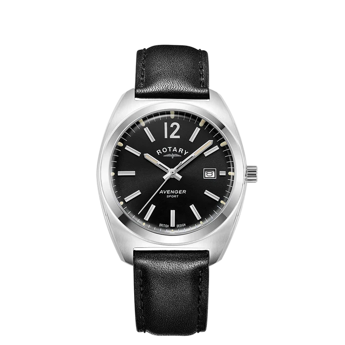Rotary GS05480/65 Avenger Sport Black Dial Black Leather Strap Men's Watch