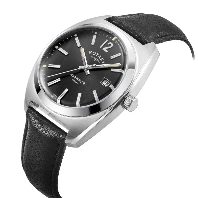 Rotary GS05480/65 Avenger Sport Black Dial Black Leather Strap Men's Watch