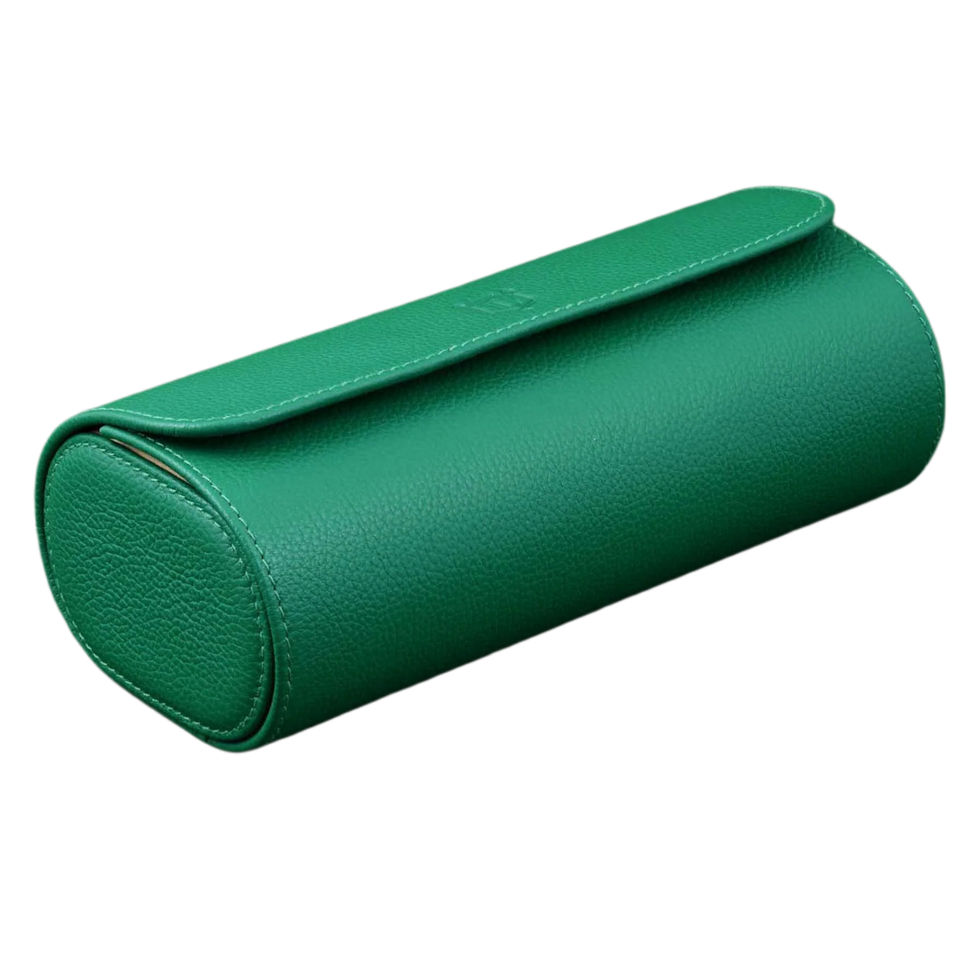 3 Slots Luxury Green Watch Storage Box/ Roll Travel Case Chic Portable Vintage Leather