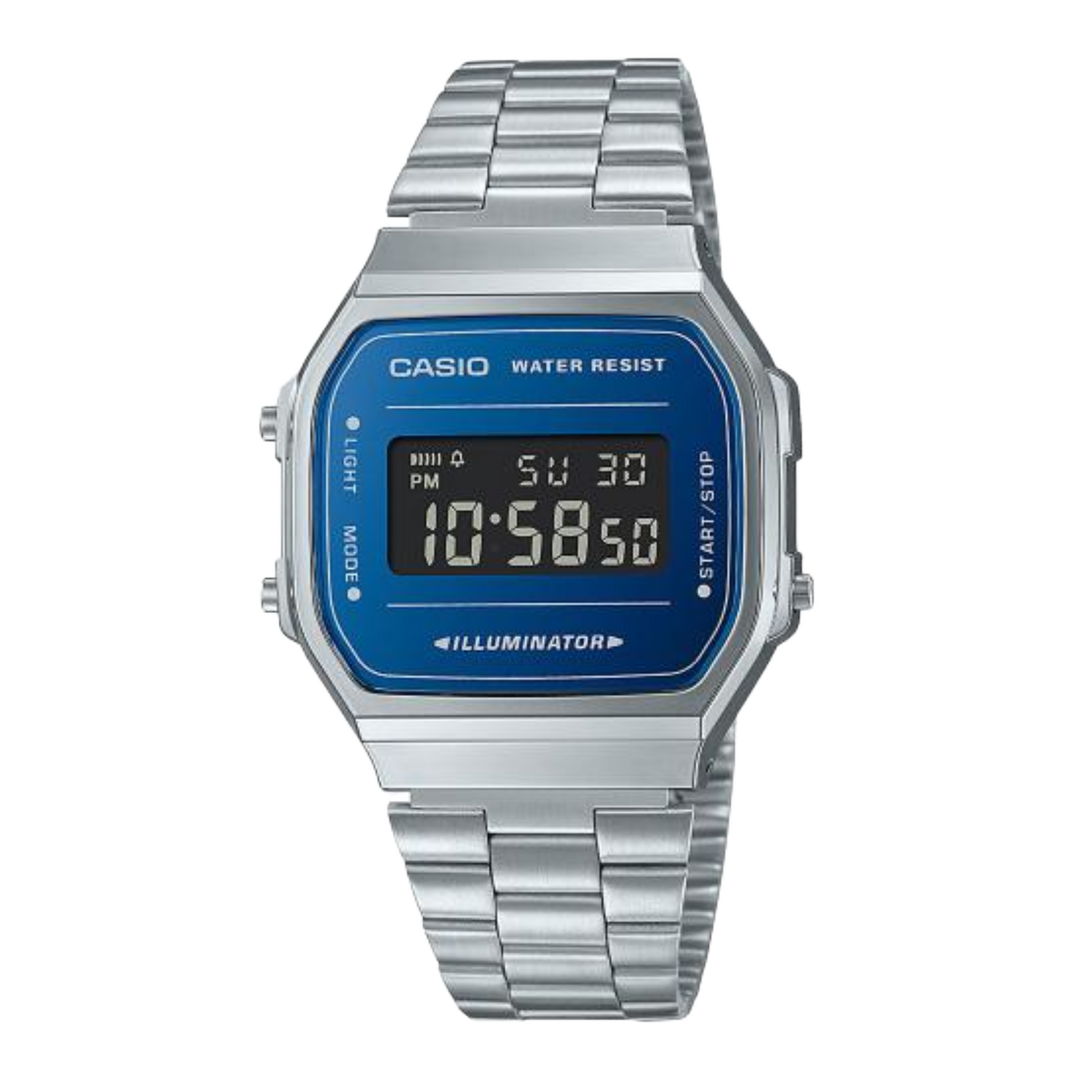 Casio Vintage A168WEM-2BEF Illuminator Blue Digital Dial / Stainless Steel Bracelet  Unisex Watch