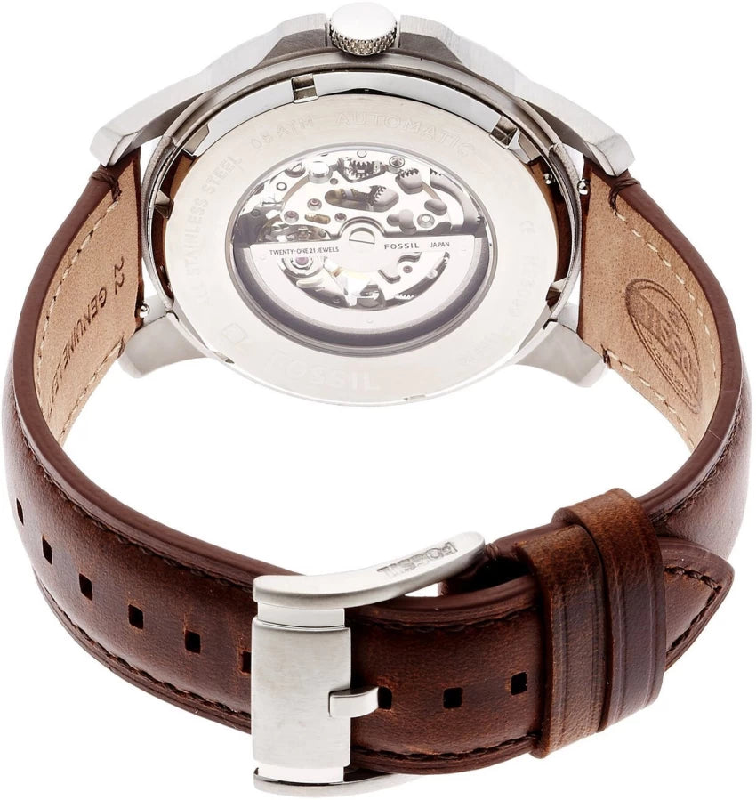 Fossil ME3099 Grant Automatic Skeleton Dial Brown Leather Strap Men's Watch