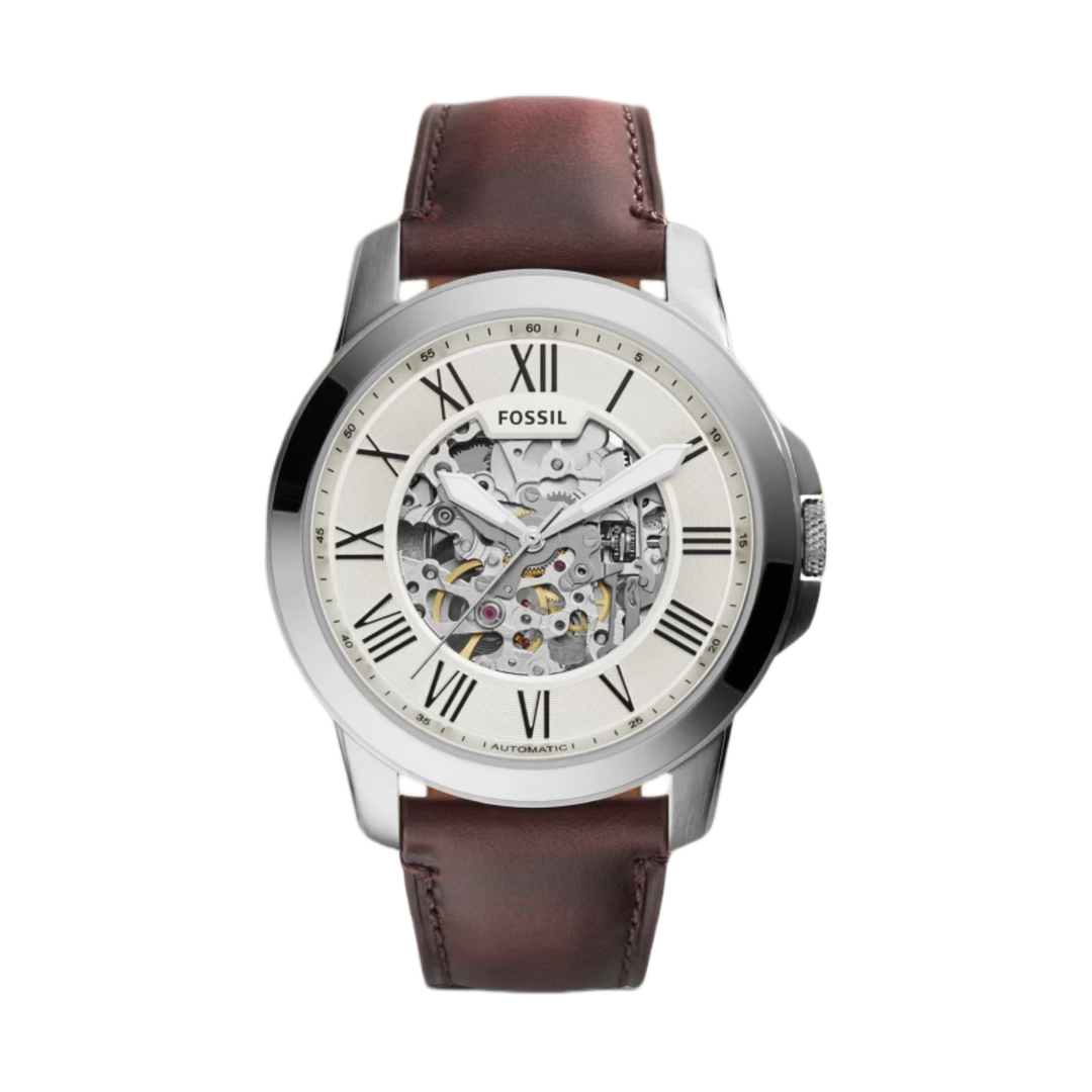 Fossil ME3099 Grant Automatic Skeleton Dial Brown Leather Strap Men's Watch