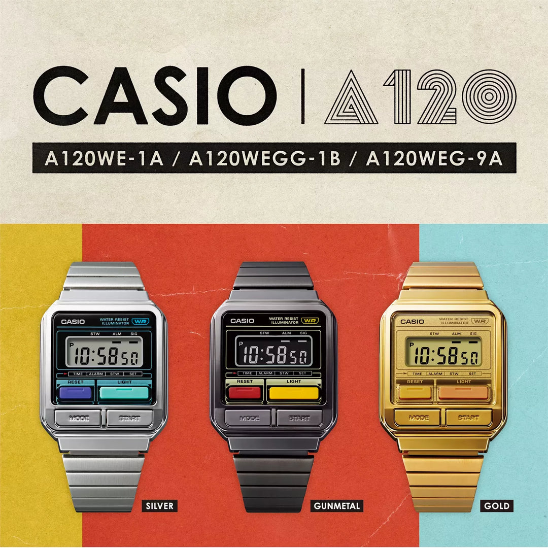 Casio Vintage Retro Digital Dial / Gold PVD Stainless Steel Bracelet A120WEG-9AEF Women's Watch