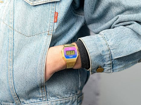 Casio Retro Digital Quartz (38.6mm) Gradated Hue Dial / Gold PVD A168WERG-2AEF Unisex Gold Watch