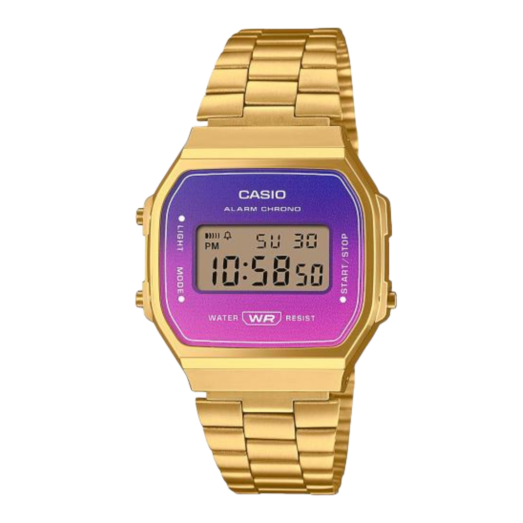Casio Retro Digital Quartz (38.6mm) Gradated Hue Dial / Gold PVD A168WERG-2AEF Unisex Gold Watch