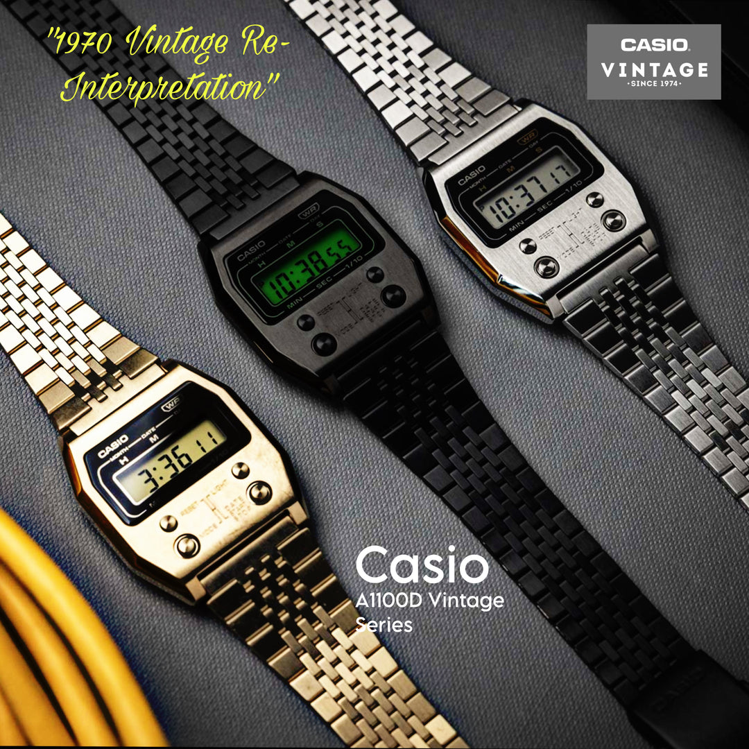 Casio A1100D-1 Vintage Premium Full Metal body Stainless Steel Bracelet Men’s Watch