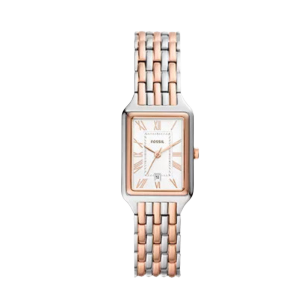 Fossil Raquel | White Rectangular Dial | Two Tone Bracelet  ES5222 Women's Watch